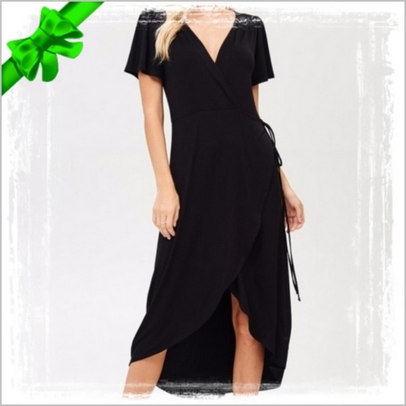 Bellino Clothing Dresses & Skirts - Faux Wrap Black Tie Waist Dress #fo84p3a16p66